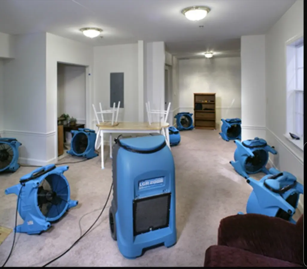 Air movers and dehumidifier setup for Water Extraction & Removal in Norfolk